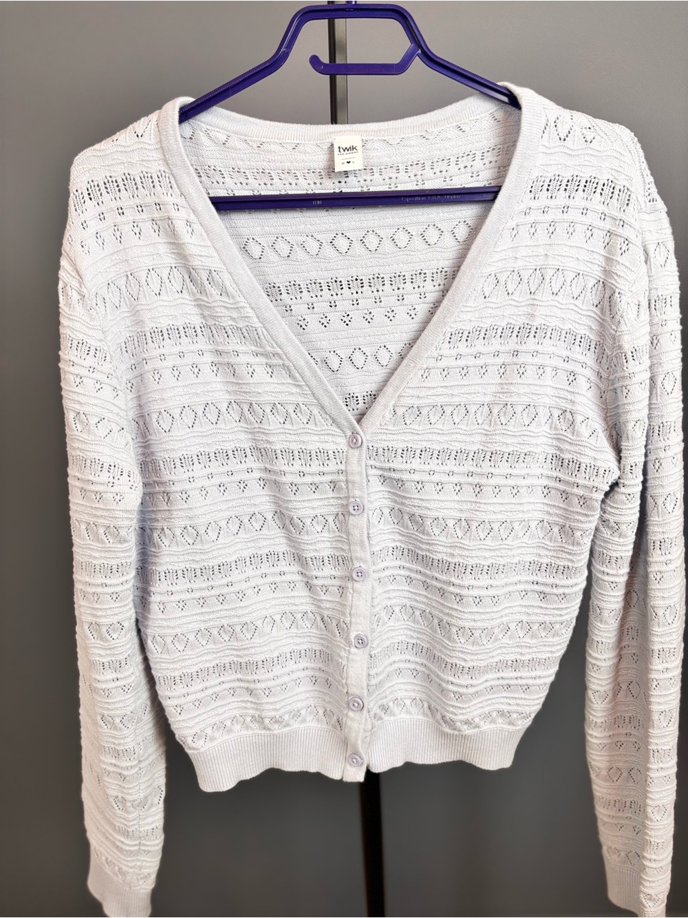 twik Pale Blue Lace-Pattern V-Neck Cardigan - Picture 2 of 8